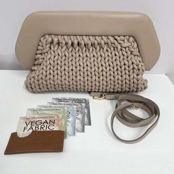 Themoire Purse NWT $610.00 Vegan Taupe Woven‎ Design Shoulder Bag or Clutch - Picture 1 of 11